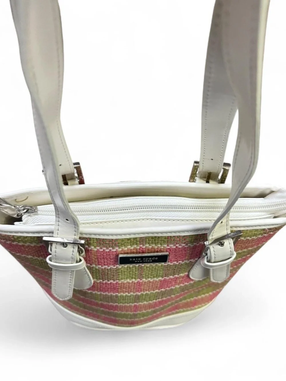 Kate Spade Pink Green Woven Y2K Style Shoulder Tote